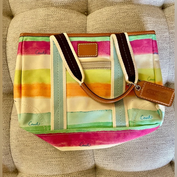 Coach Hampton Watercolor Striped Canvas Shoulder Bag - Picture 1 of 5